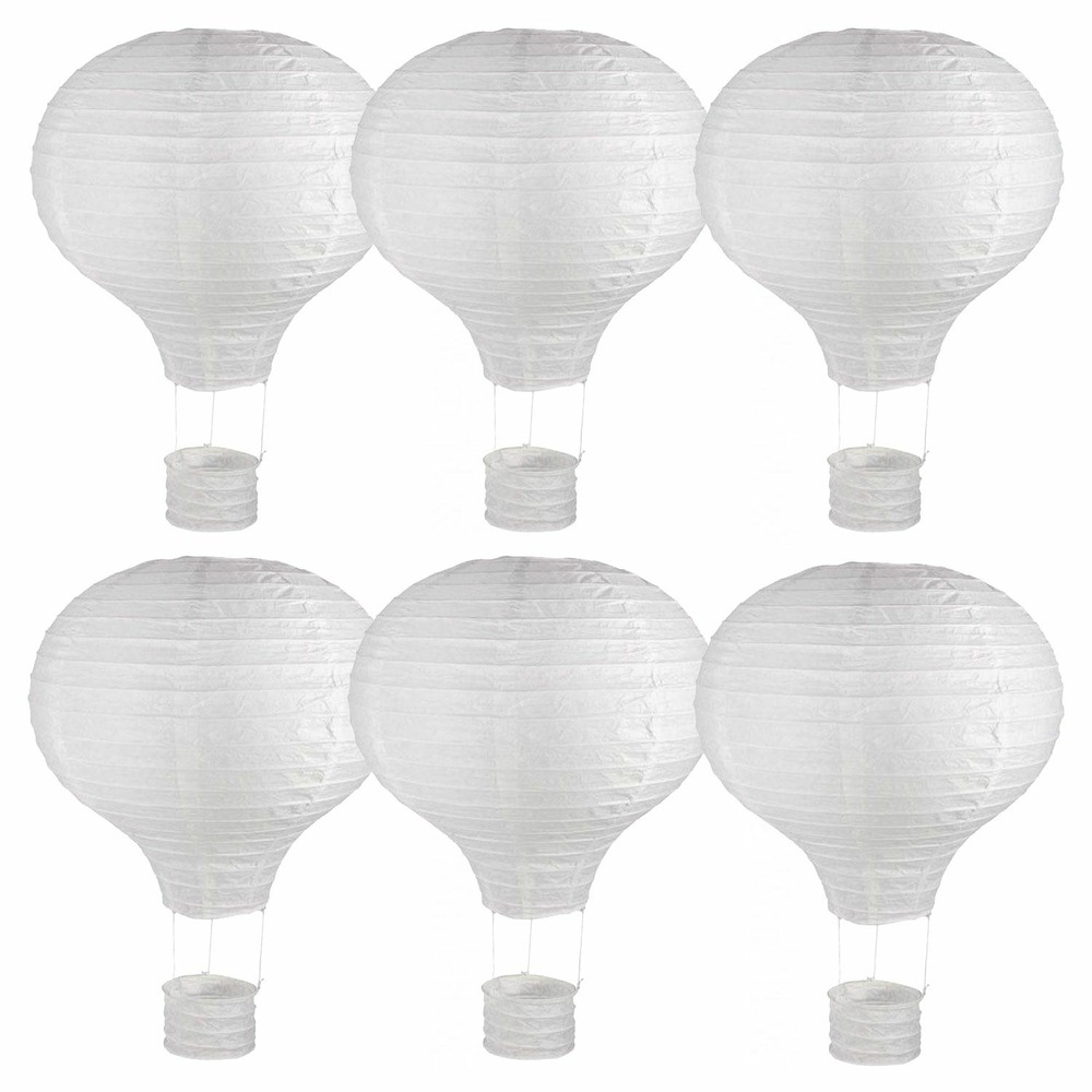 6 lampions en papier montgolfière à chassis métallique ø 30 x 40 cm