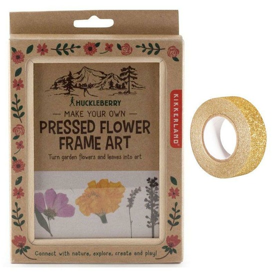 Cadre en bois pour herbier 13 x 17 cm + masking tape doré à paillettes 5 m