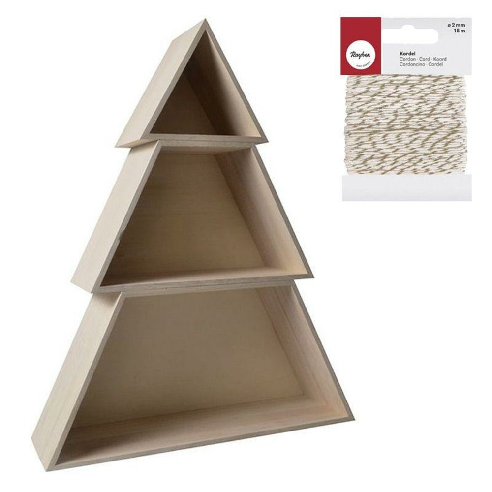 Etagère bois sapin 3 pièces 48 x 14 x 60 cm + ficelle dorée & blanche