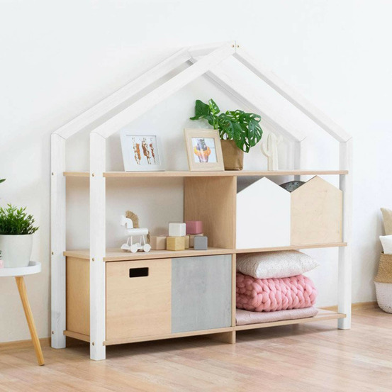 Etagère en bois massif blanc et bois vernis 39 x 137 x 146 cm