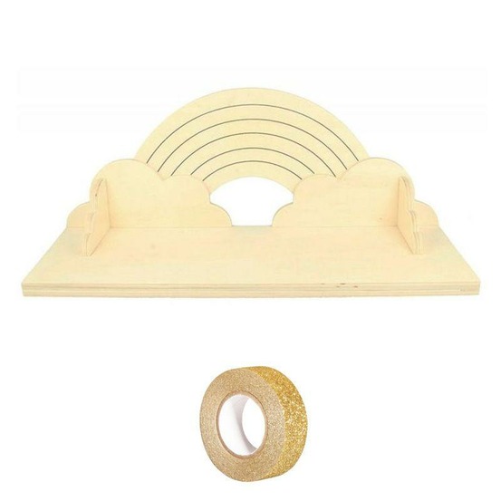 Etagère bois arc-en-ciel 40 cm + masking tape doré à paillettes 5 m