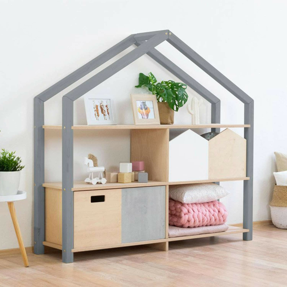 Etagère en bois massif gris et bois vernis 39 x 137 x 146 cm