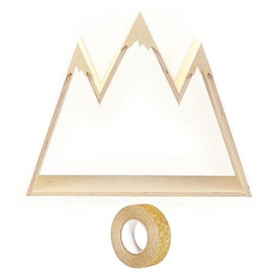 Etagère bois murale montagne 50 x 40 x 10 cm + masking tape doré à paillettes 5 m