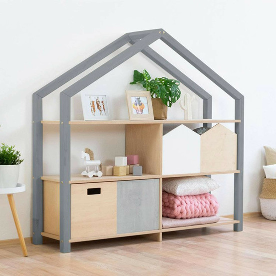 Etagère en bois massif gris et bois naturel 39 x 137 x 146 cm