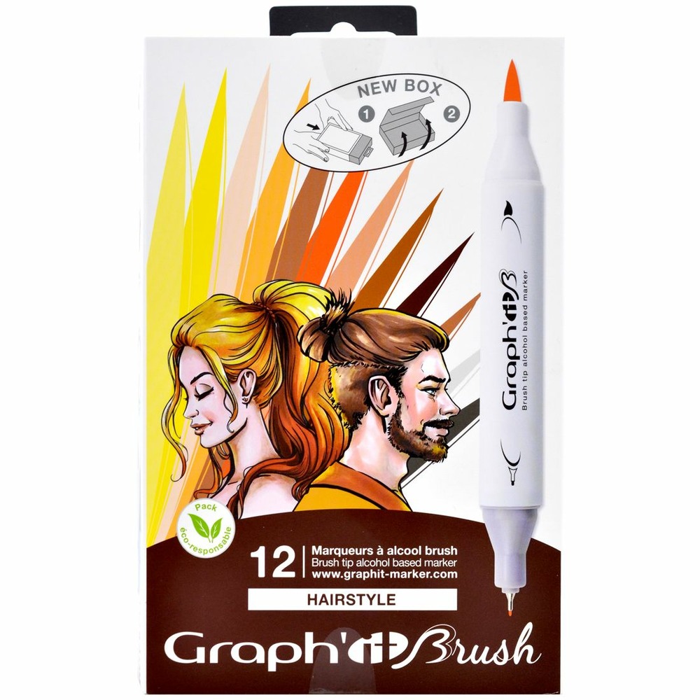 Set 12 marqueurs graph'it brush & extra fine - hairstyle