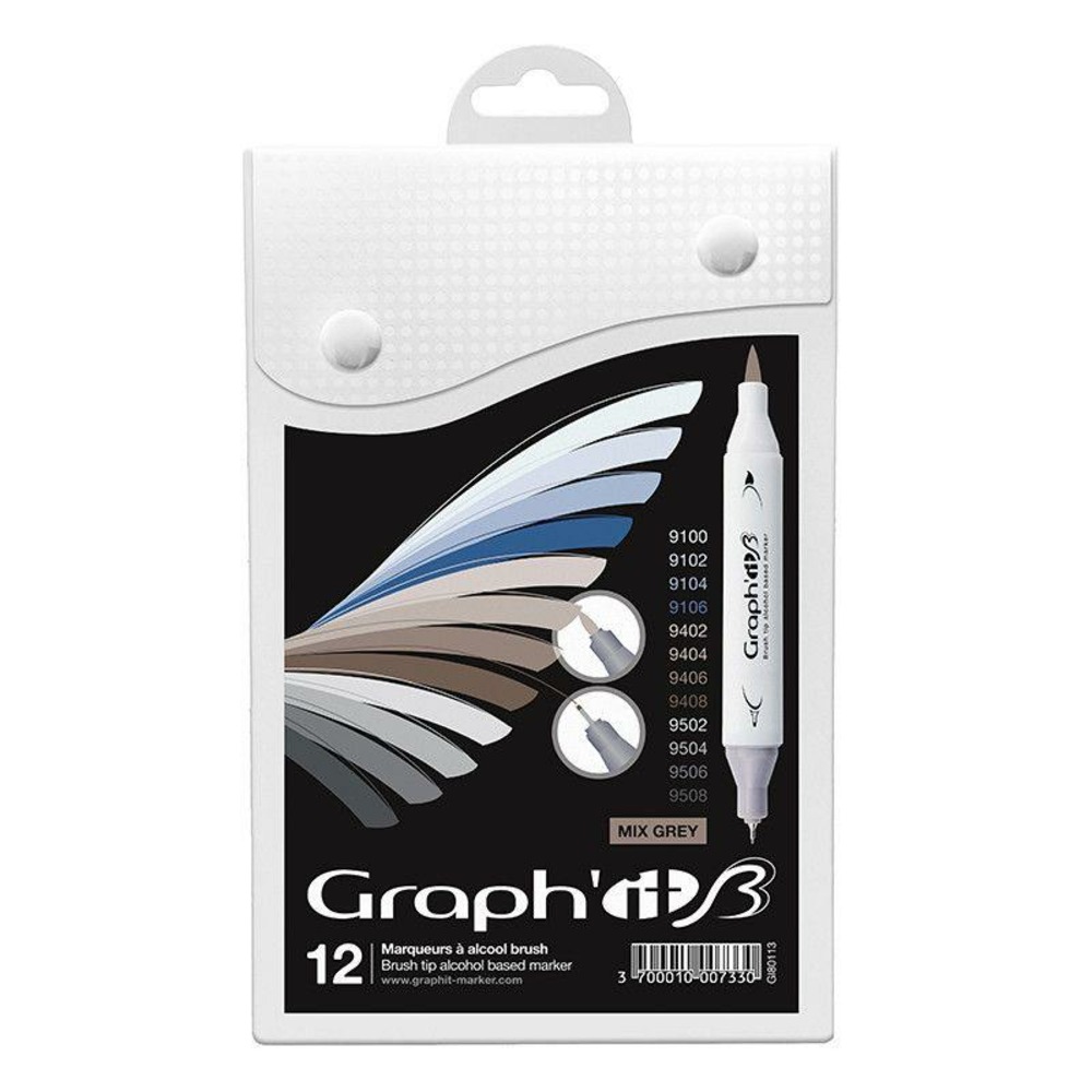 Set 12 marqueurs graph'it brush & extra fine - mix greys