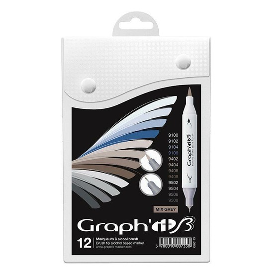 Set 12 marqueurs graph'it brush & extra fine - mix greys