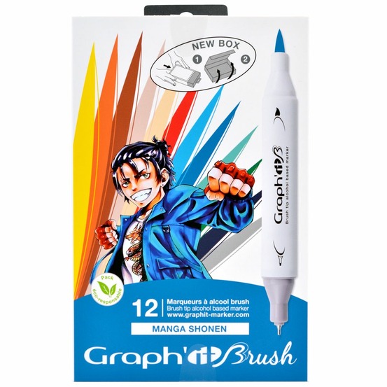 Set 12 marqueurs graph'it brush & extra fine - manga shonen