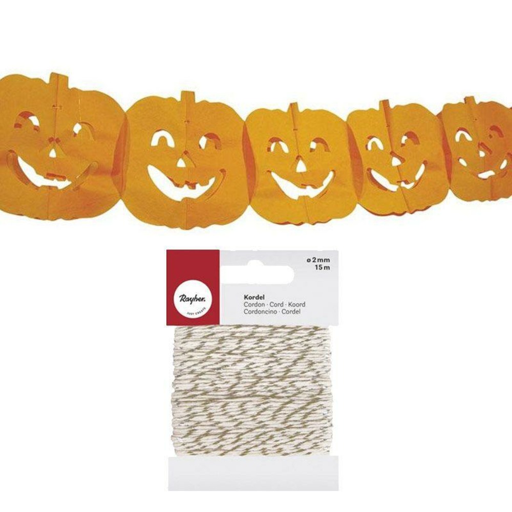 Guirlande citrouilles pour halloween + ficelle dorée & blanche 15 m