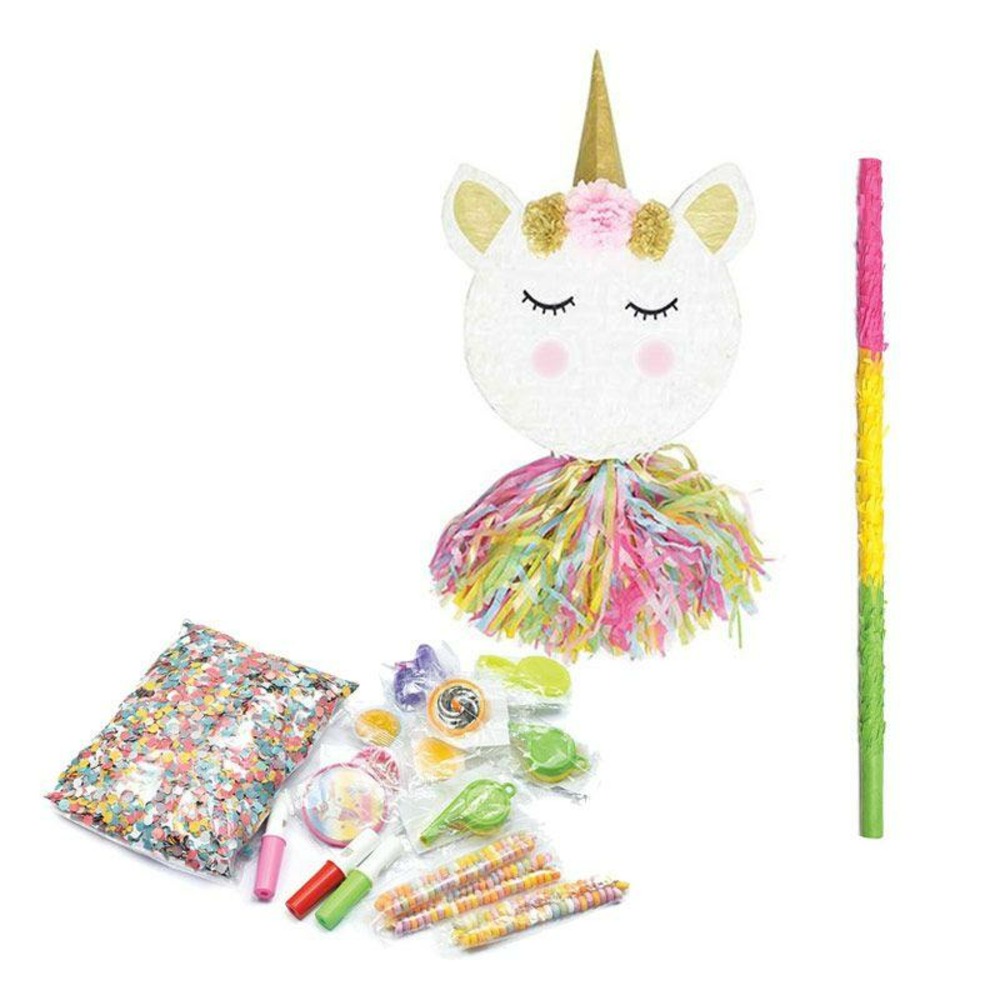 Piñata tête de licorne + bâton + surprises