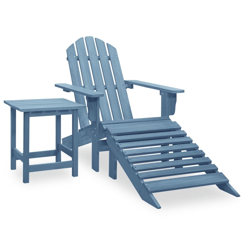 Chaise de jardin adirondack avec pouf et table sapin bleu