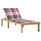 Chaise longue avec coussin carreaux rouge bois de pin imprégné