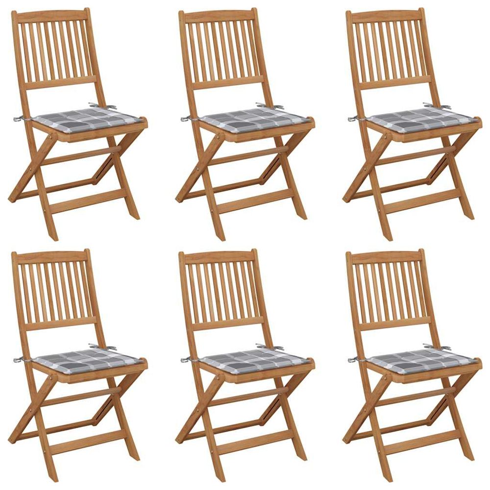 Chaises pliantes 6 pièces avec coussins en bois d'acacia massif