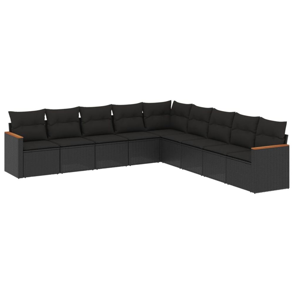 Salon de jardin 9 pcs avec coussins noir résine tressée