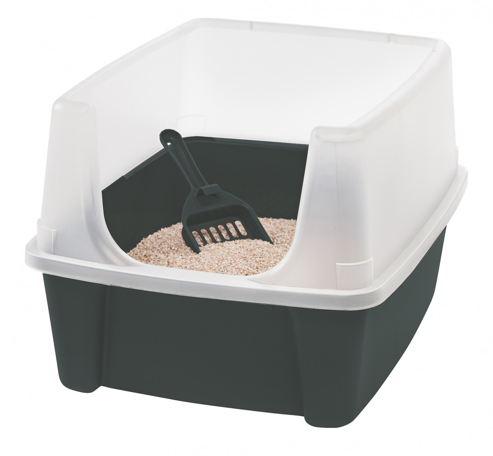 Bac à litière, pelle incluse, hauteur de l'entrée: 15 cm, pour chat - cat litter box - clh-12, gris