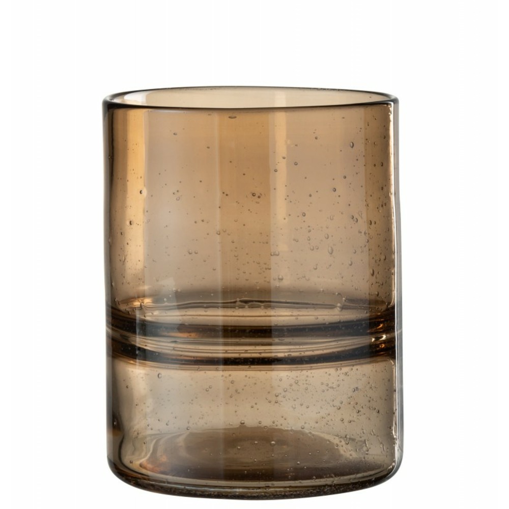 Vase cylindrique avec anneaux en verre marron 16x16x20 cm