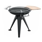 Barbecue à charbon grille inox rotative diamètre 55cm brasier 64 cm tablette bois et crochets