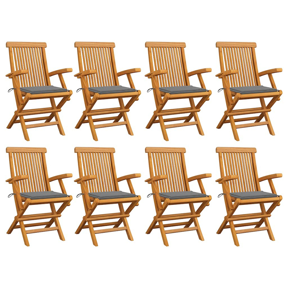 Chaises de jardin avec coussins gris lot de 8 bois teck massif
