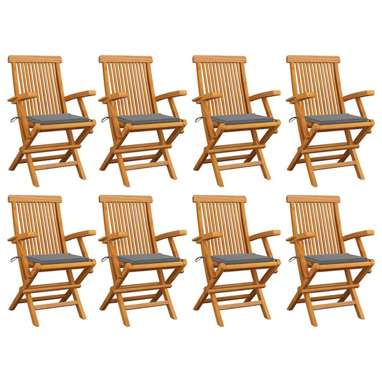 Chaises de jardin avec coussins gris lot de 8 bois teck massif