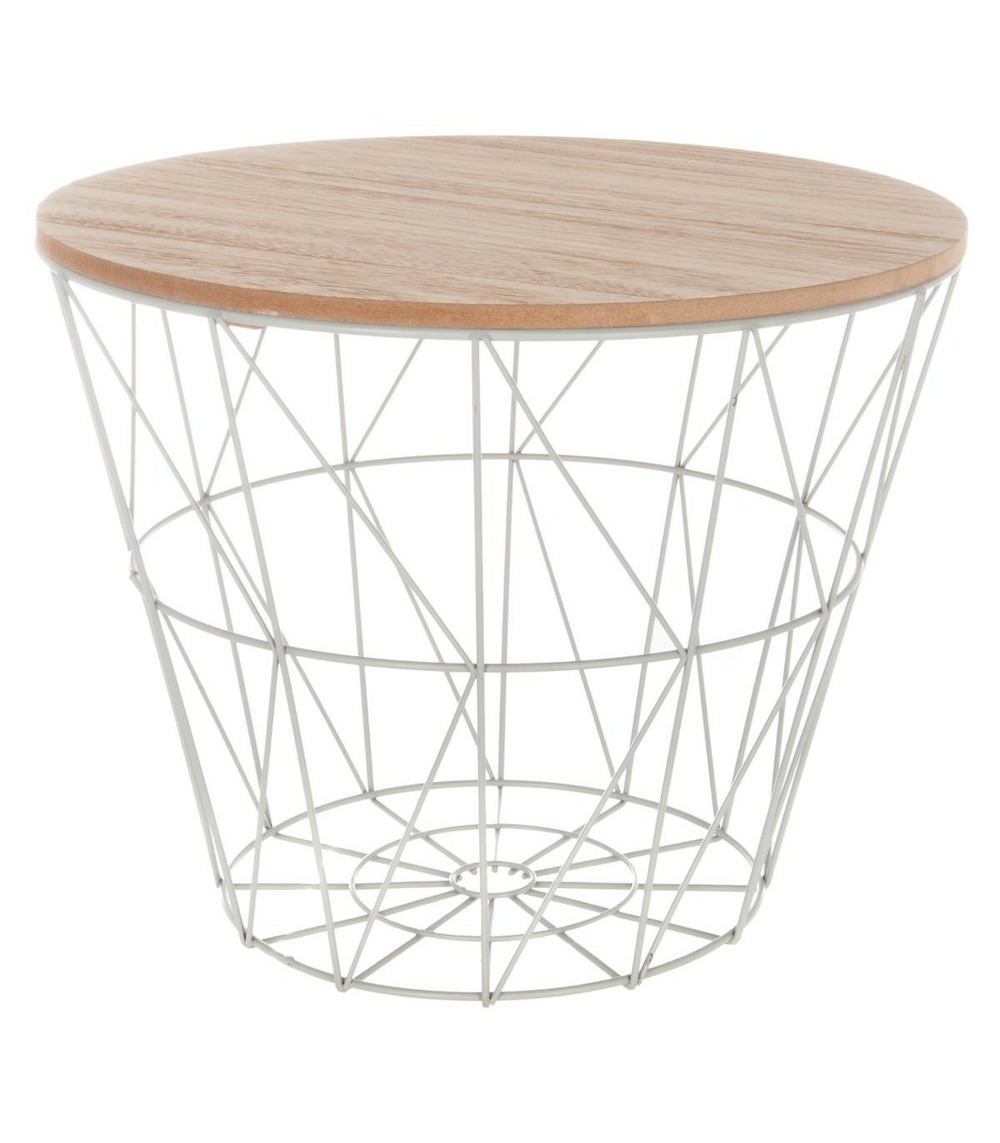 Table à café en métal gris et plateau en bois h 30.5 cm