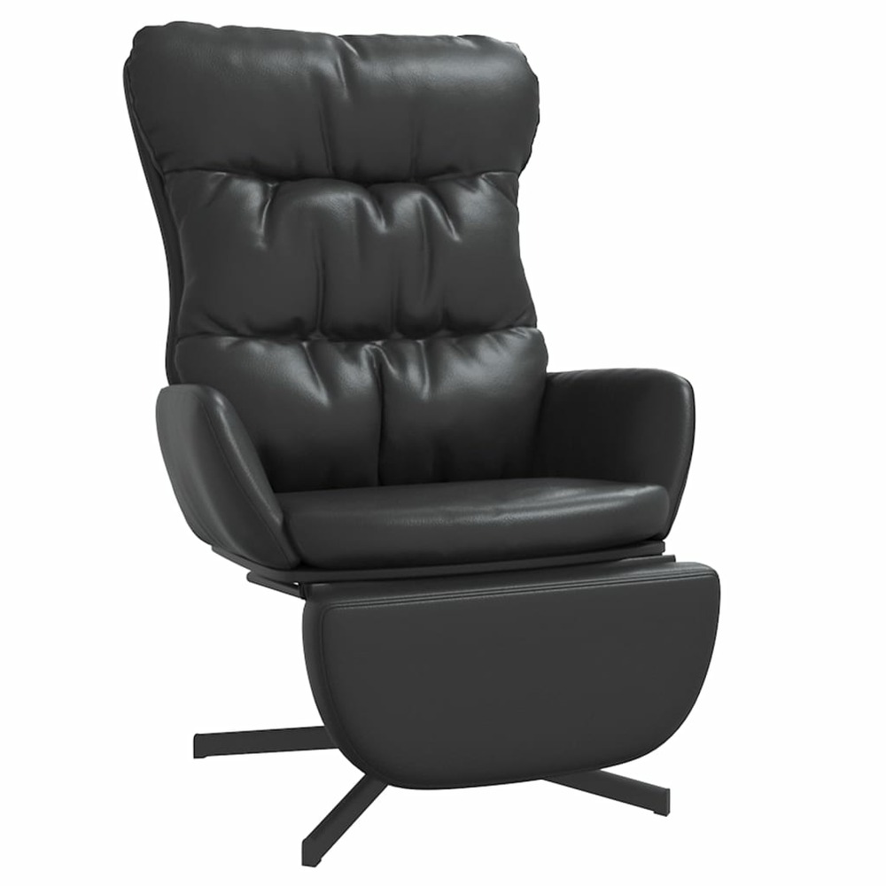 Chaise de relaxation avec repose-pied noir similicuir
