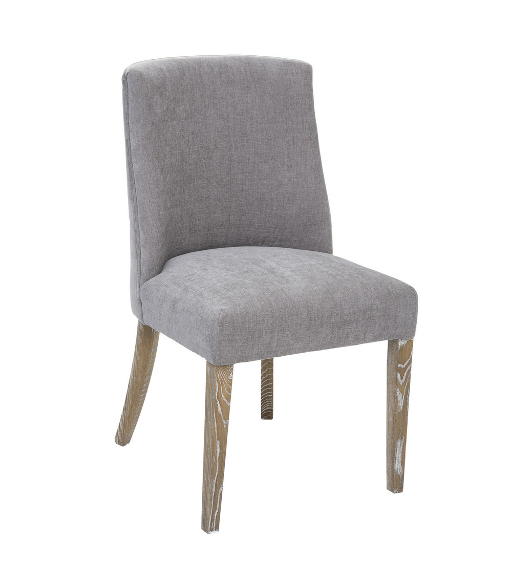 Chaise de table assise grise et pieds en bois d' hévéa