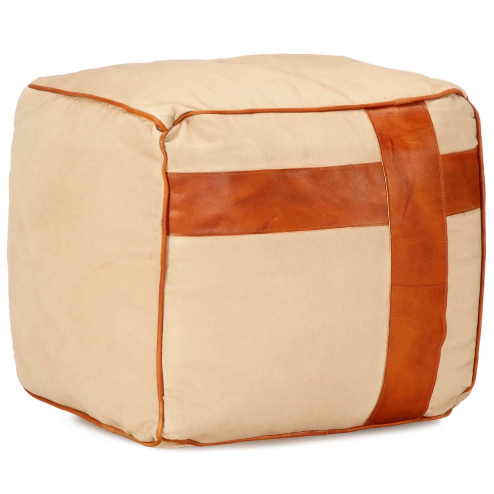Pouf Sable Toile de coton et cuir - 40x40x40cm | Truffaut