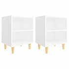 Tables de chevet avec pieds en bois 2 pcs blanc 40x30x50 cm