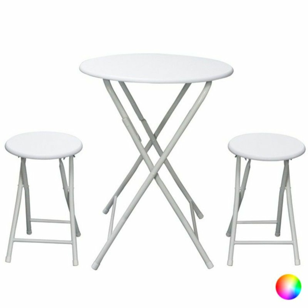 Ensemble table + 2 chaises rond métal bois mdf (60 x 72 cm)