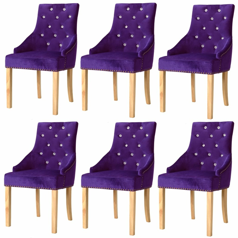 Chaises de salle à manger 6 pcs violet chêne massif et velours