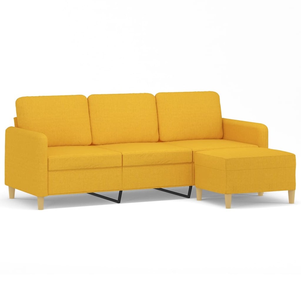 Canapé à 3 places avec repose-pieds jaune clair 180 cm tissu