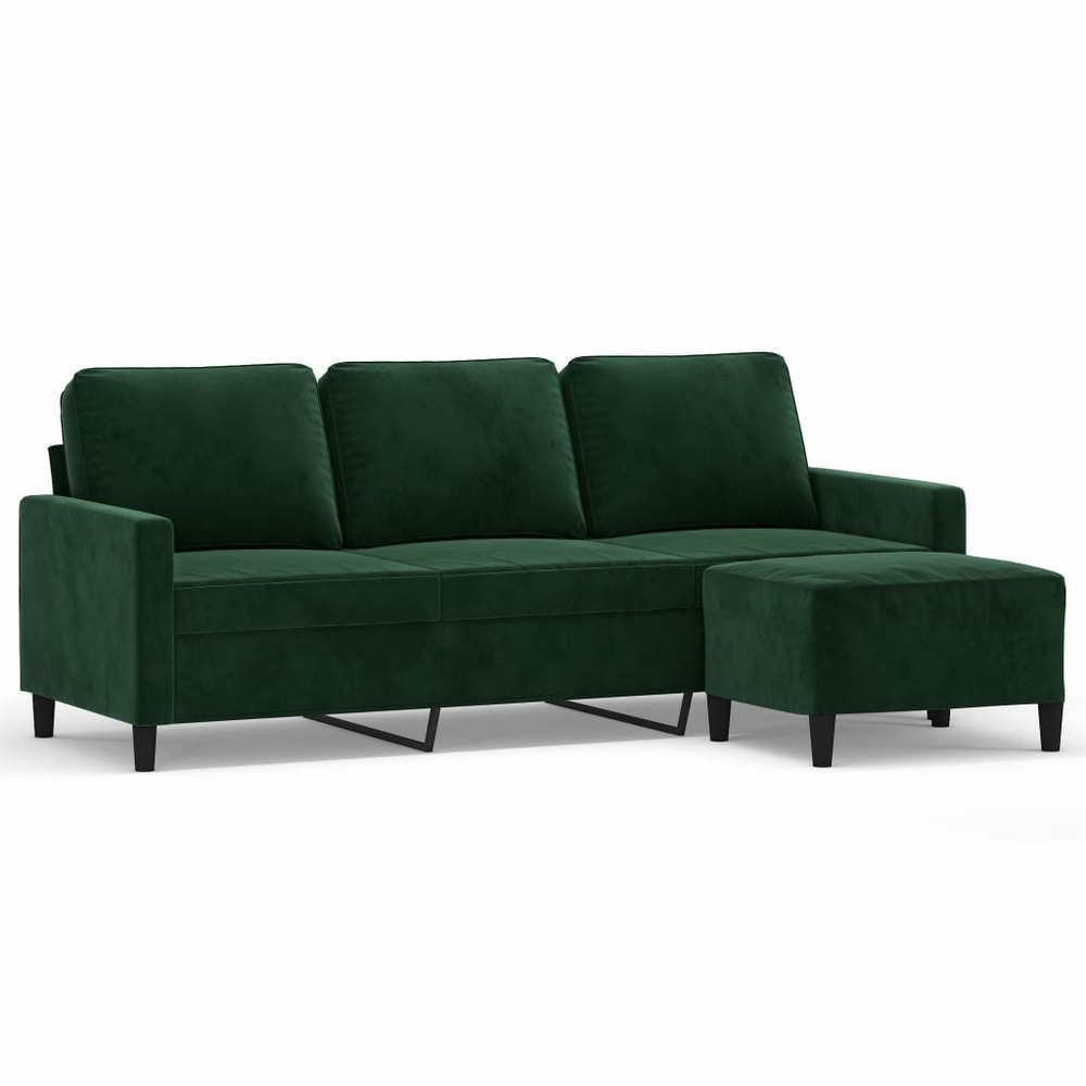 Canapé à 3 places avec repose-pieds vert foncé 180 cm velours
