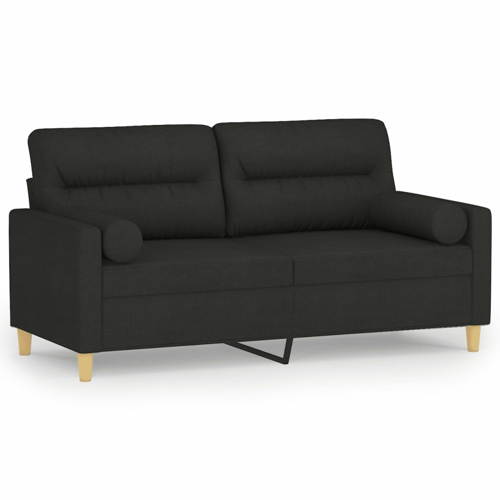 Canapé 2 places et oreillers et coussins noir 140 cm tissu