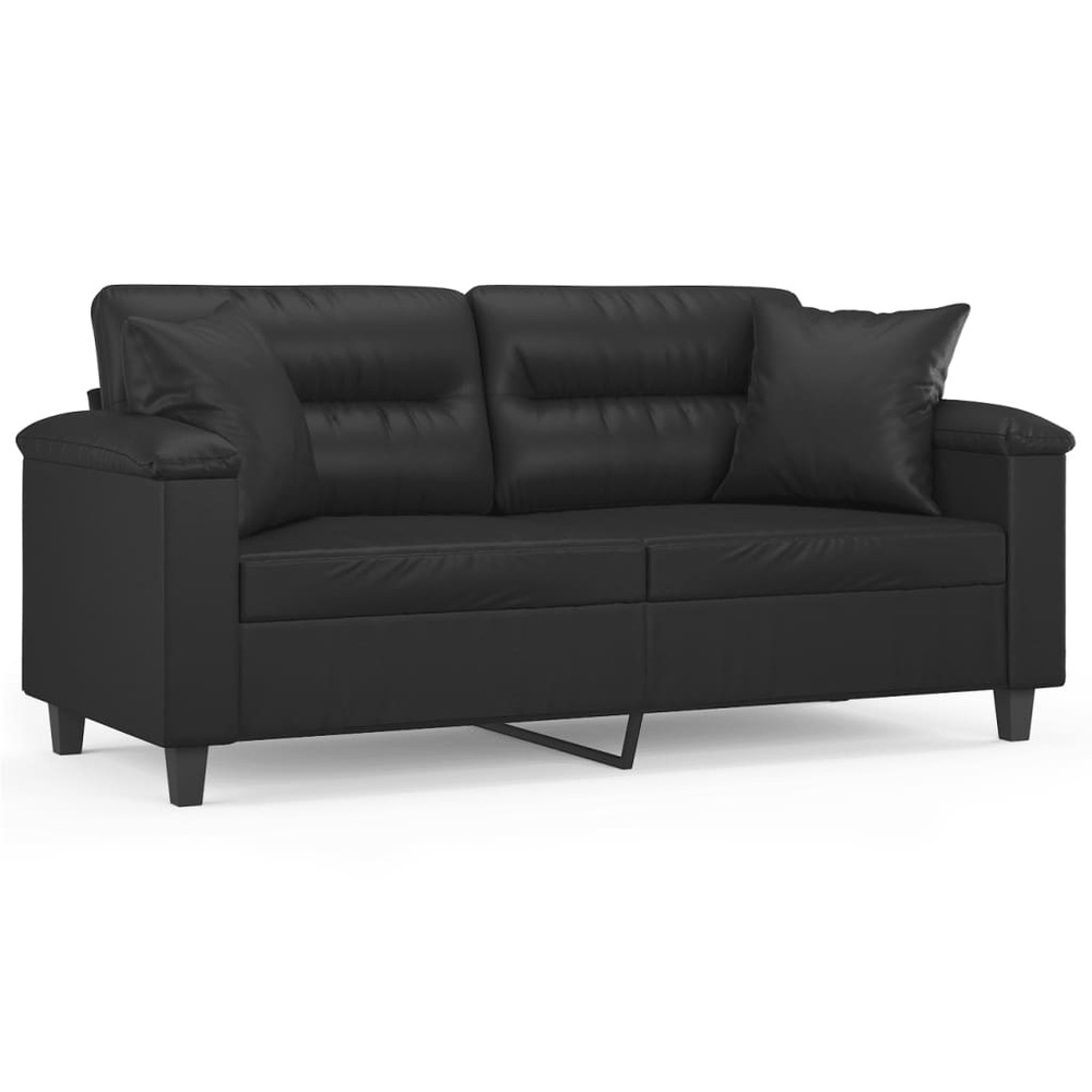 Canapé 2 places et oreillers et coussins noir 140 cm similicuir