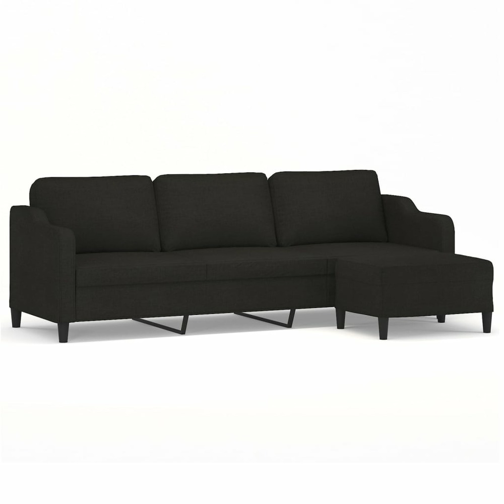 Canapé à 3 places avec repose-pieds noir 210 cm tissu