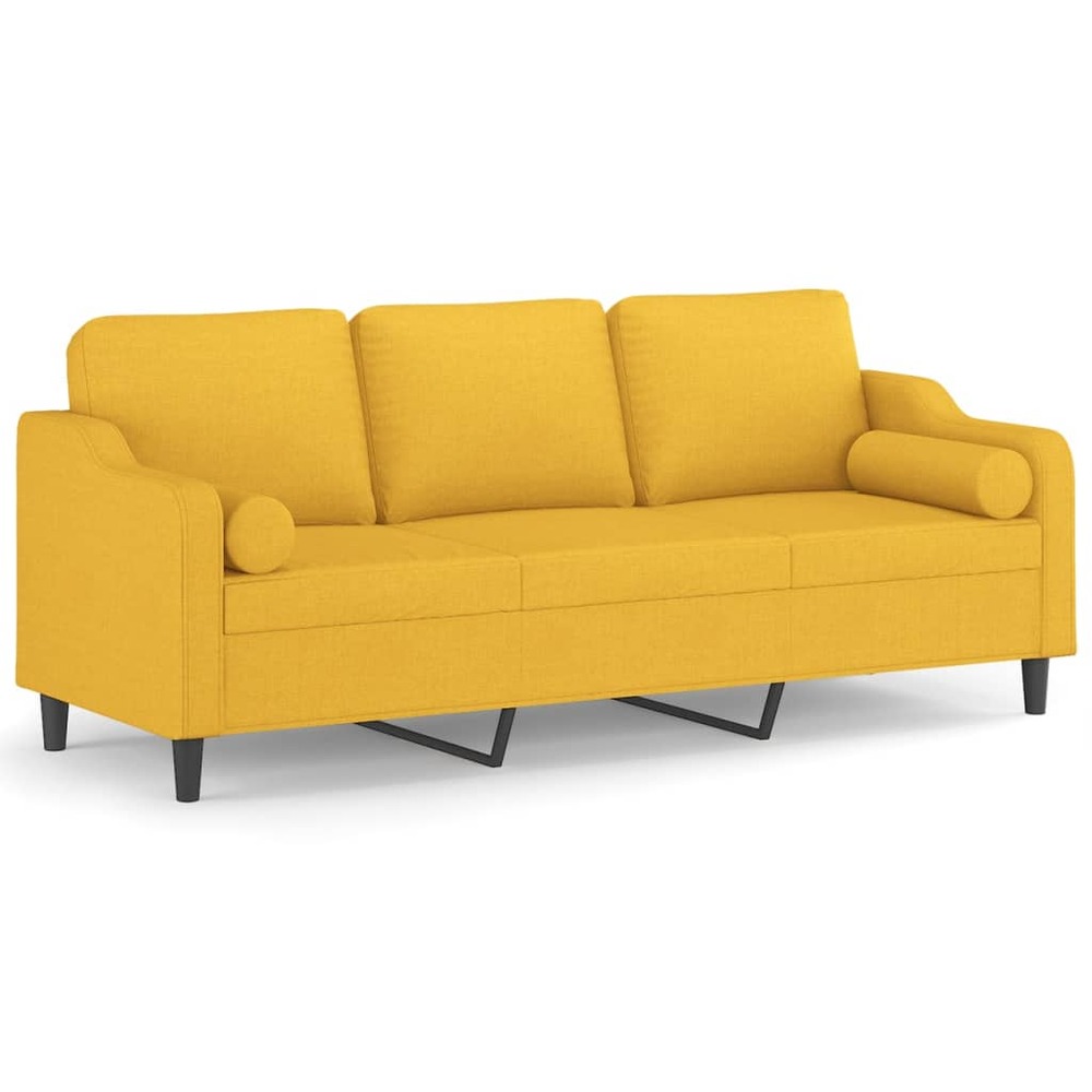 Canapé 3 places avec oreillers et coussins jaune clair 210 cm