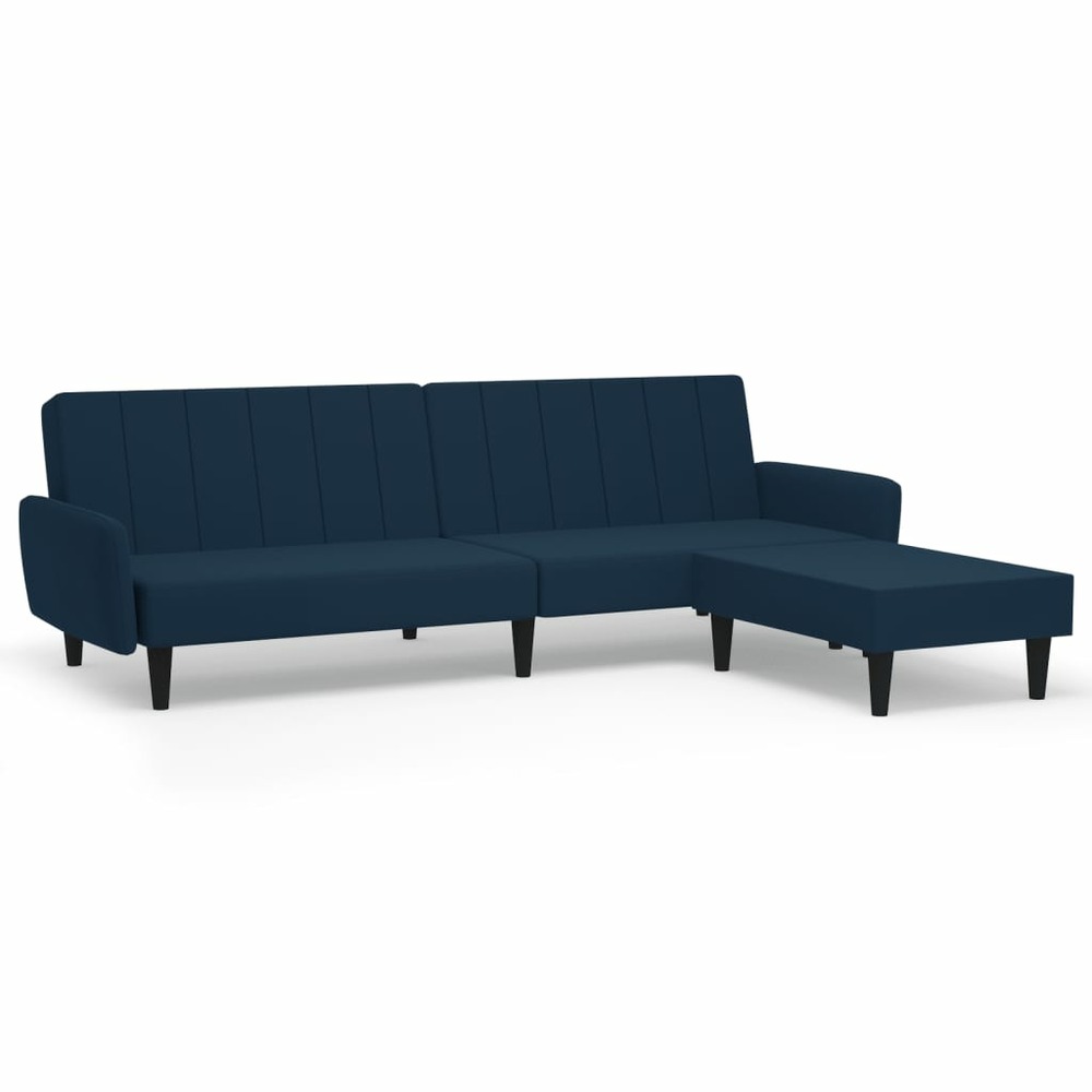 Canapé-lit 2 places avec tabouret bleu velours