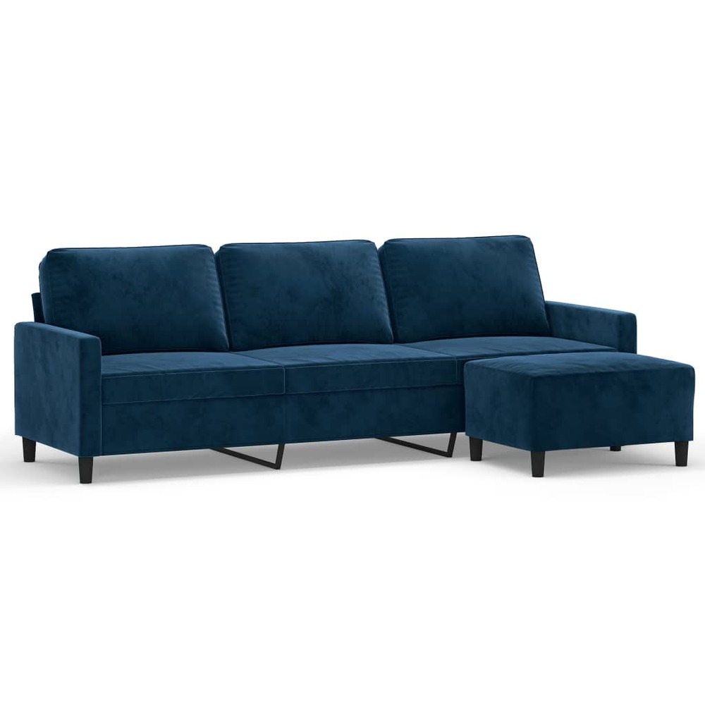 Canapé à 3 places avec repose-pieds bleu 210 cm velours