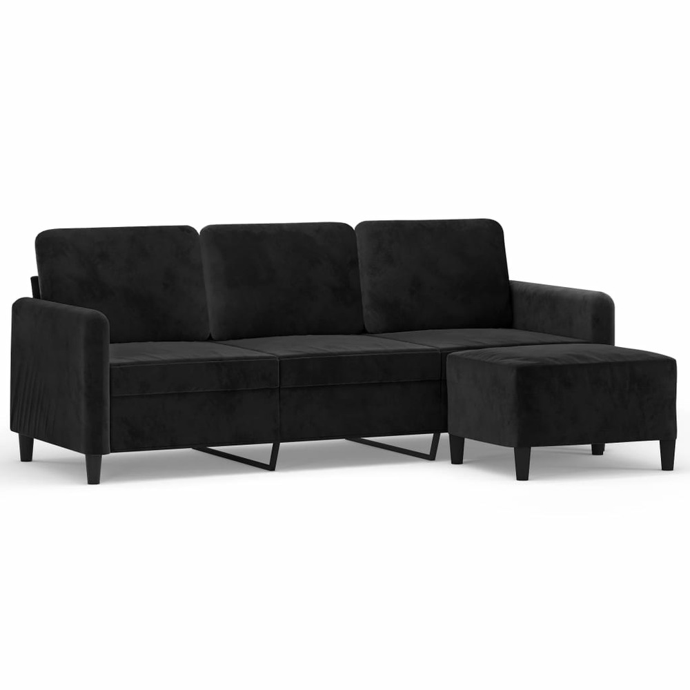 Canapé à 3 places avec repose-pieds noir 180 cm velours