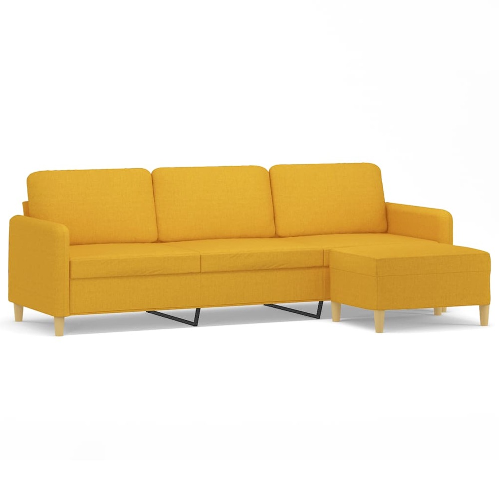 Canapé à 3 places avec repose-pieds jaune clair 210 cm tissu