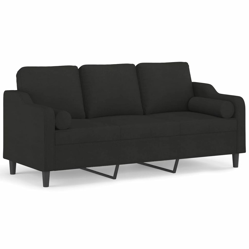 Canapé 3 places et oreillers et coussins noir 180 cm tissu