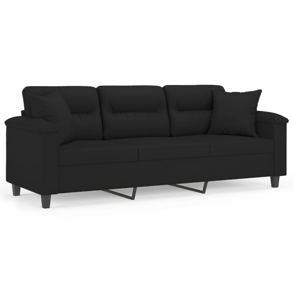 Canapé 3 places avec oreillers et coussins noir 180 cm
