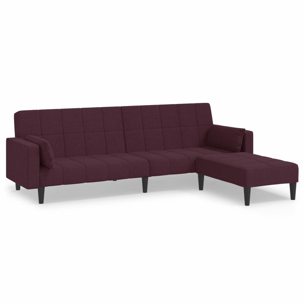 Canapé-lit 2 places et deux oreillers repose-pied violet tissu