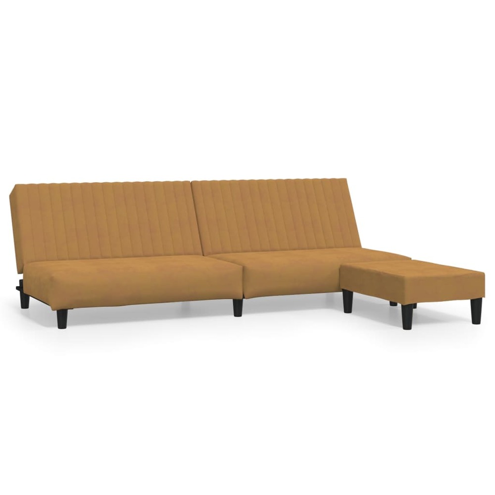 Canapé-lit à 2 places avec repose-pied marron velours