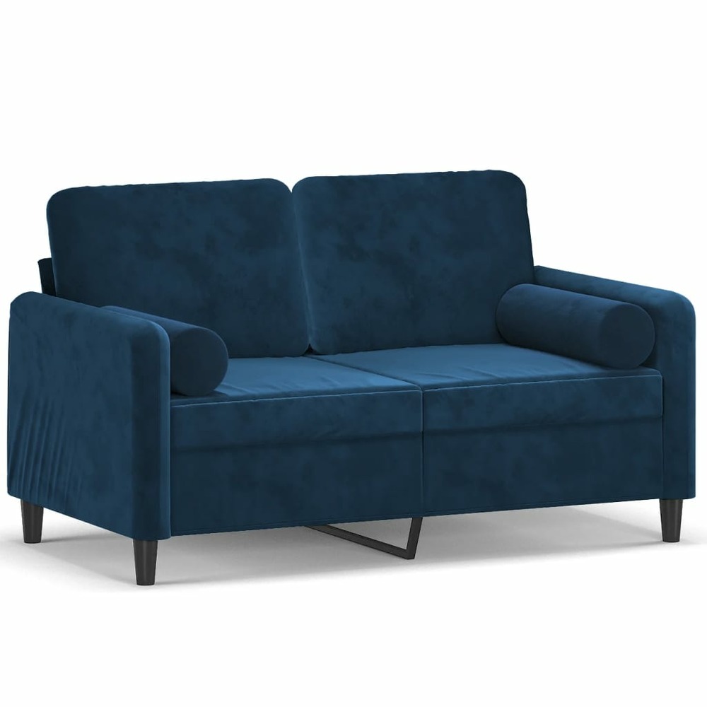 Canapé 2 places et oreillers et coussins bleu 120 cm velours
