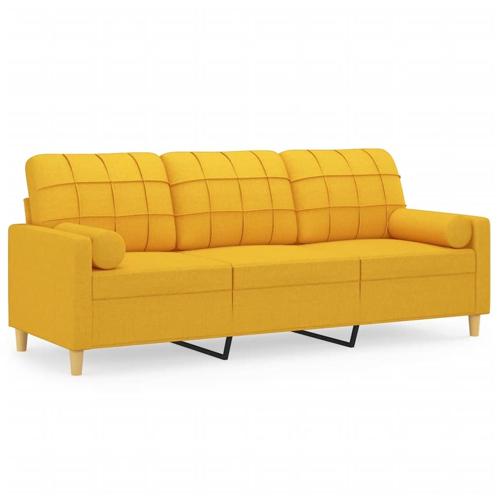 Canapé 3 places avec oreillers et coussins jaune clair 180 cm