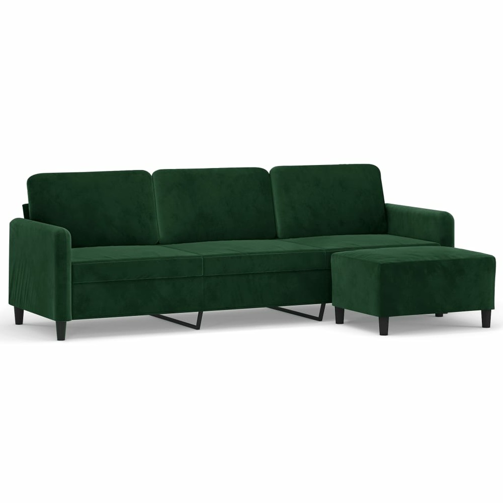 Canapé à 3 places avec repose-pieds vert foncé 210 cm velours