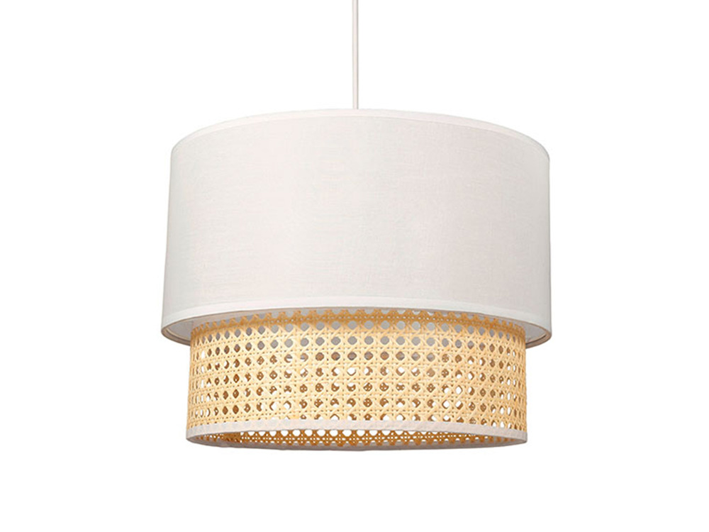 Suspension gigogne cannage et tissu blanc
