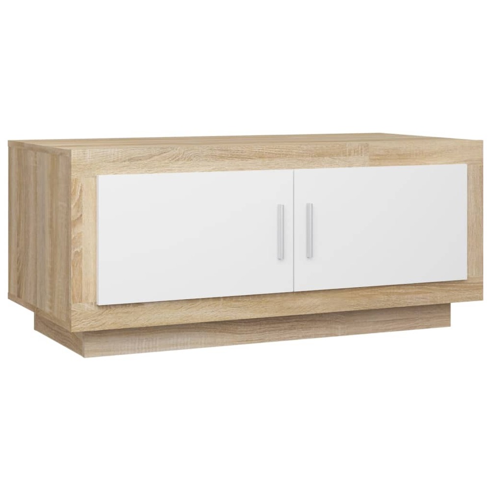 Table basse blanc et chêne sonoma 102x50x45cm bois d'ingénierie