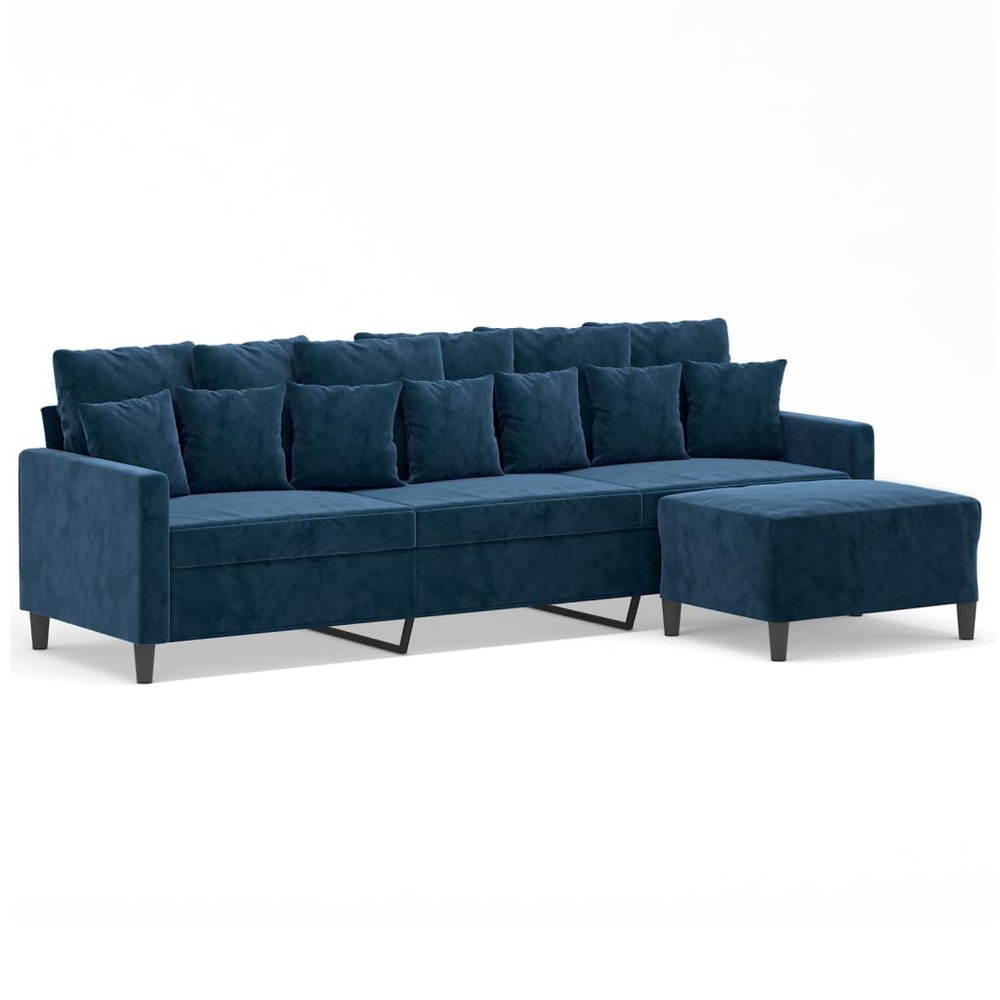 Canapé à 3 places avec repose-pieds bleu 210 cm velours